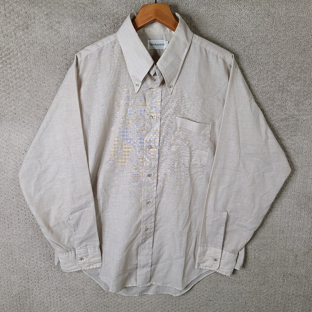 Vintage Thomaston Shirt Mens 17.5 35 Beige Button Down Long Sleeve Poly Cotton